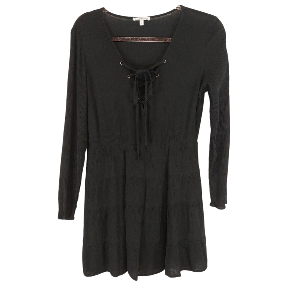 Pure Rayon Gauzy Knit Lace Up Mini Dress
